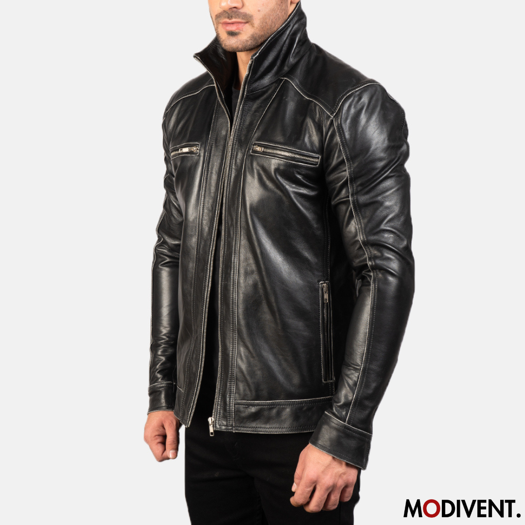 Modivent Hudson Black Leather Biker Jacket