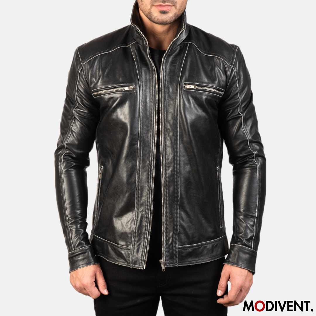 Modivent Hudson Black Leather Biker Jacket