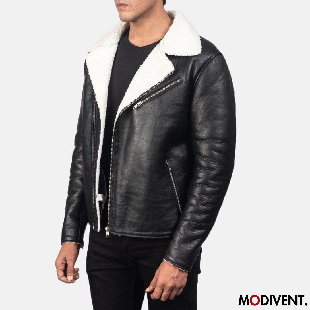 Modivent Shearling Black Leather Jacket