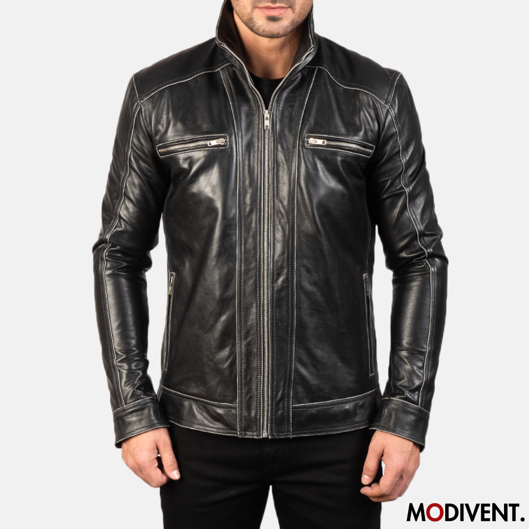 Modivent Hudson Black Leather Biker Jacket