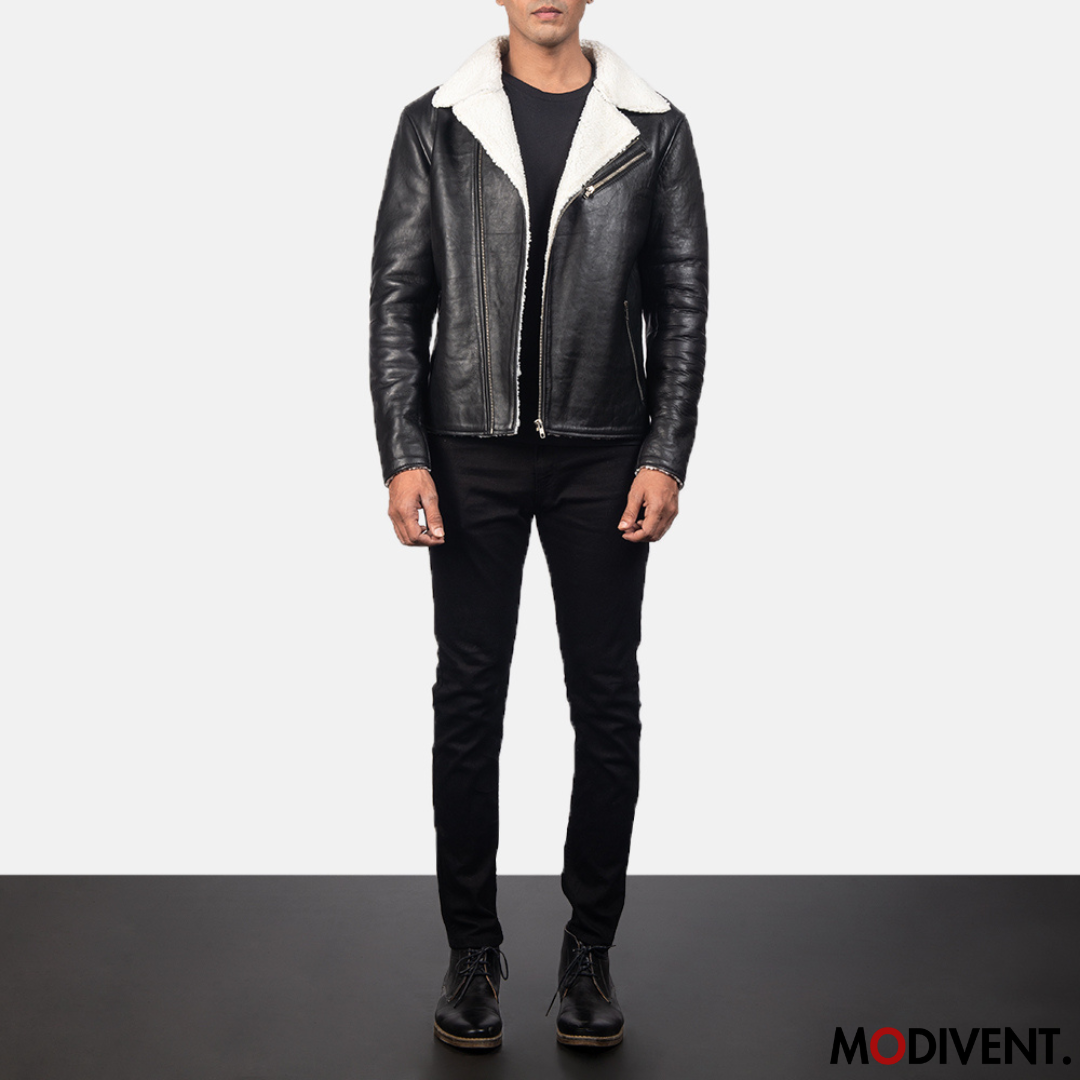 Modivent Shearling Black Leather Jacket