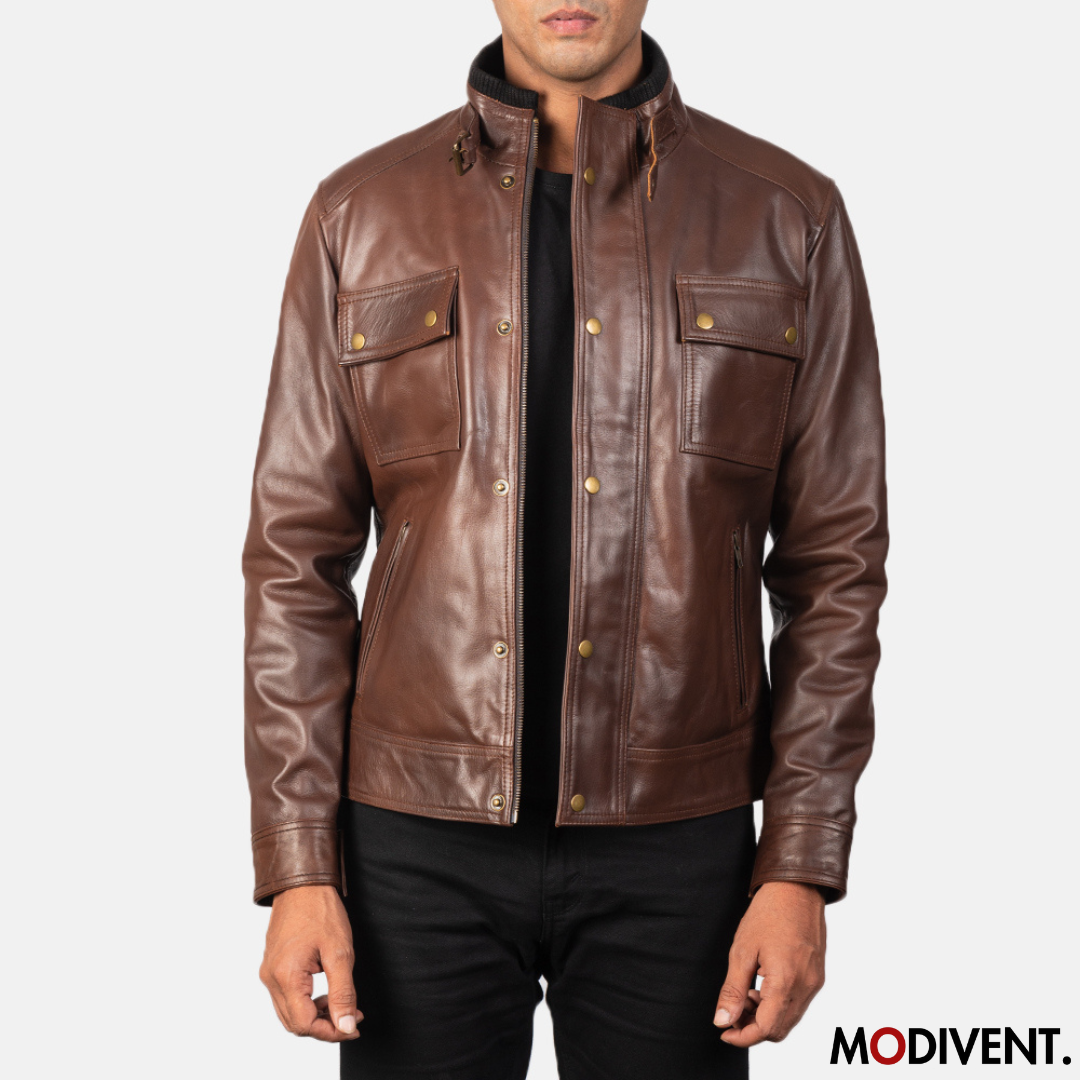 Modivent Darren Brown Leather Biker Jacket