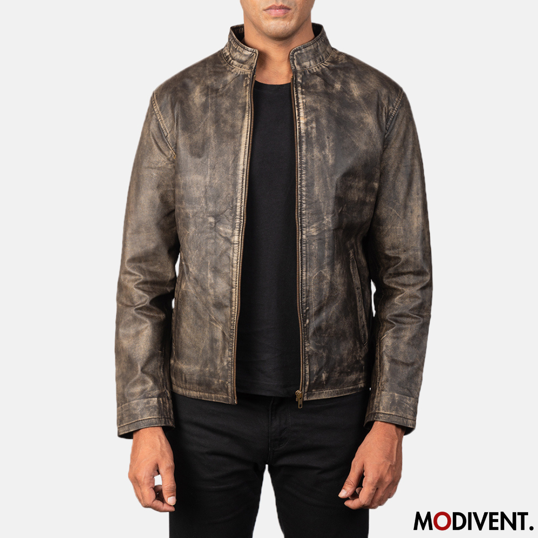 Modivent Alex Distressed Brown Leather Biker Jacket