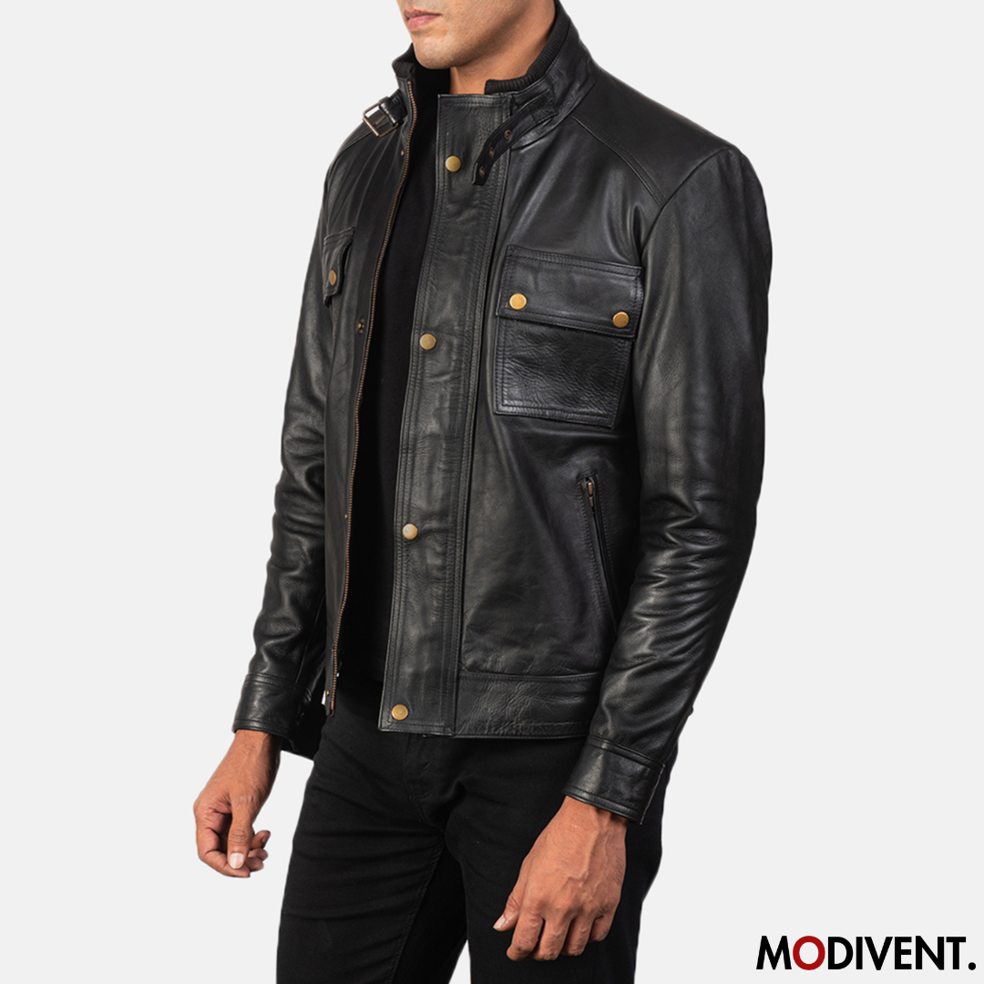 Modivent Darren Black Leather Biker Jacket