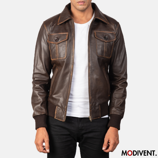 Modivent Aaron Brown Leather Bomber Jacket