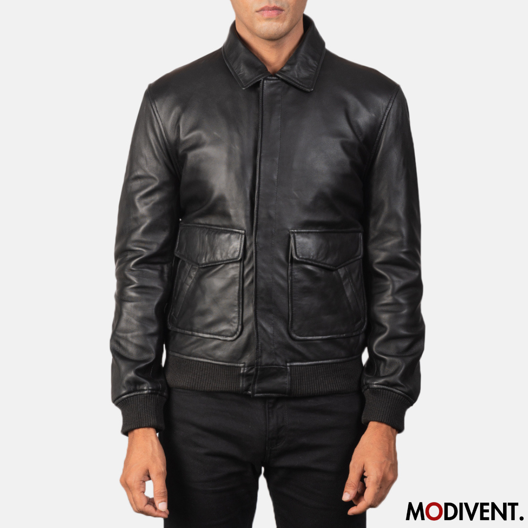 Modivent Black A2 Leather Bomber Jacket