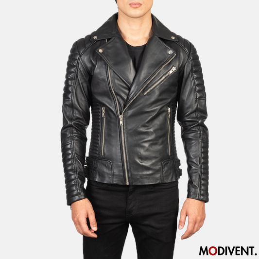 Modivent Black Leather Biker Jacket