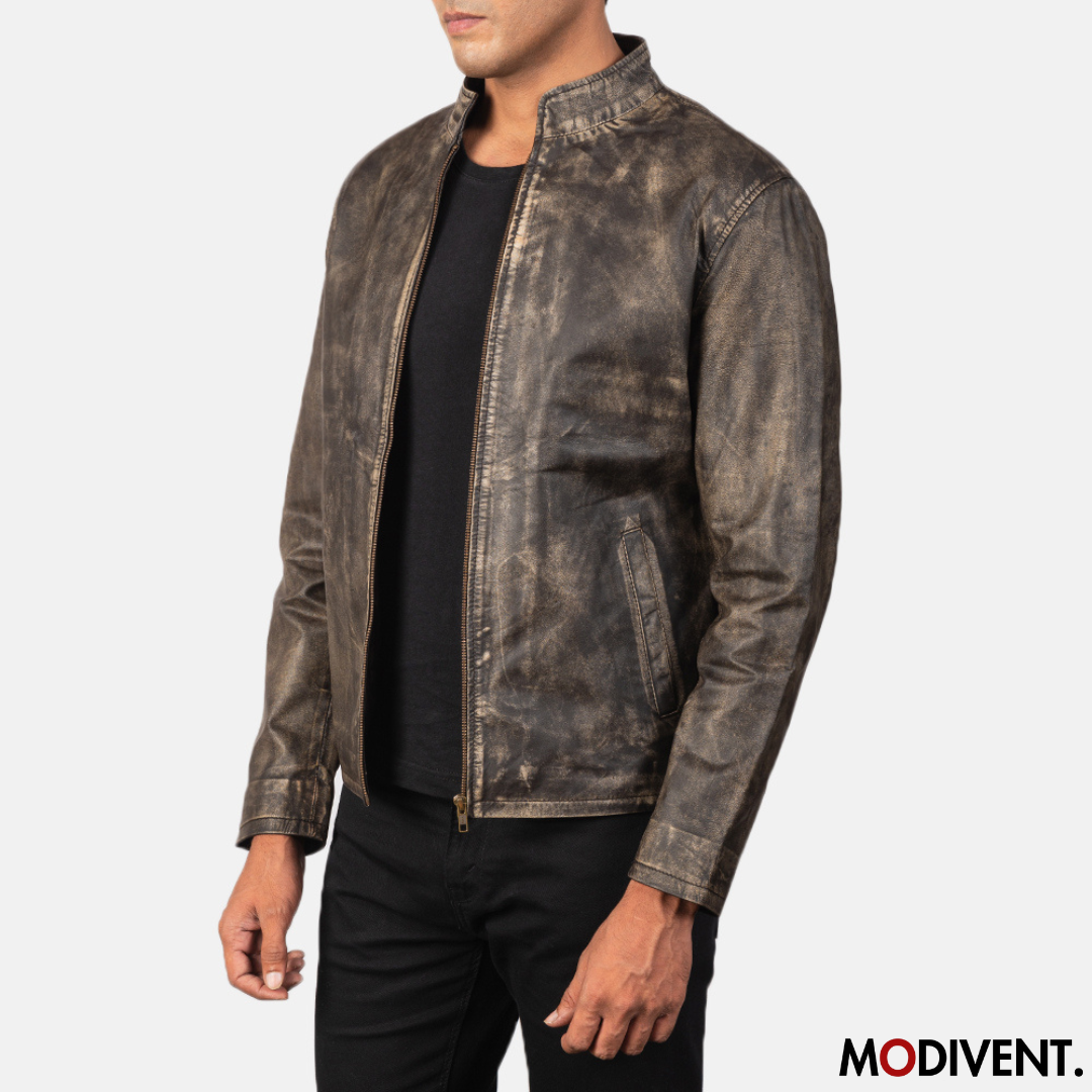 Modivent Alex Distressed Brown Leather Biker Jacket