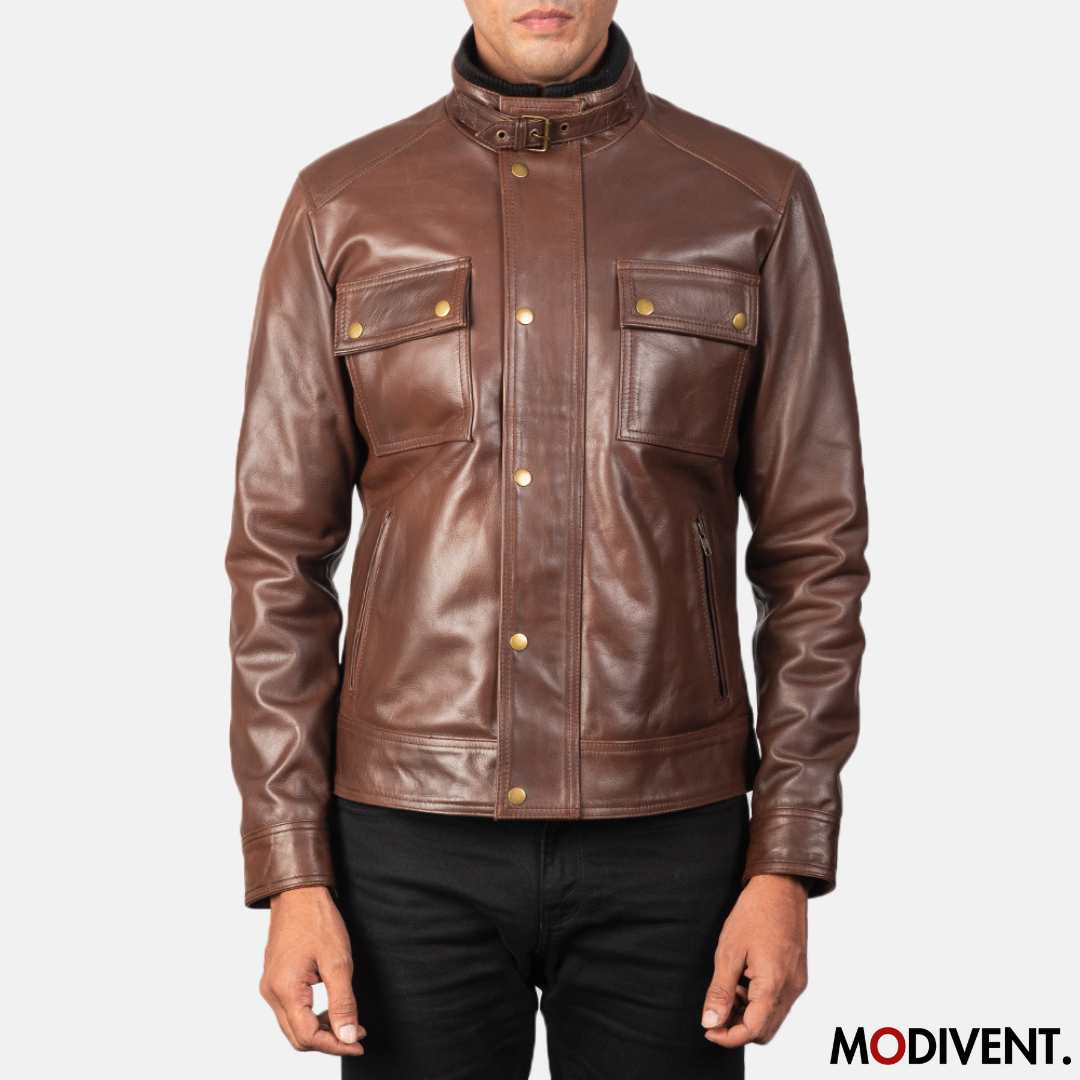 Modivent Darren Brown Leather Biker Jacket