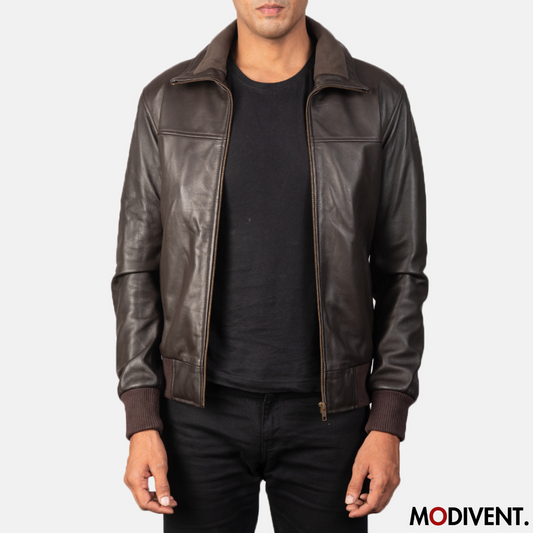 Modivent Air Rolf Brown Leather Bomber Jacket