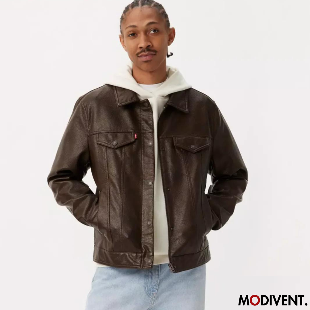 Modivent Faux Leather Trucker Jacket