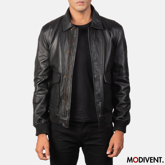 Modivent Black A2 Leather Bomber Jacket