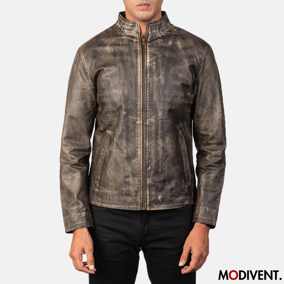 Modivent Alex Distressed Brown Leather Biker Jacket