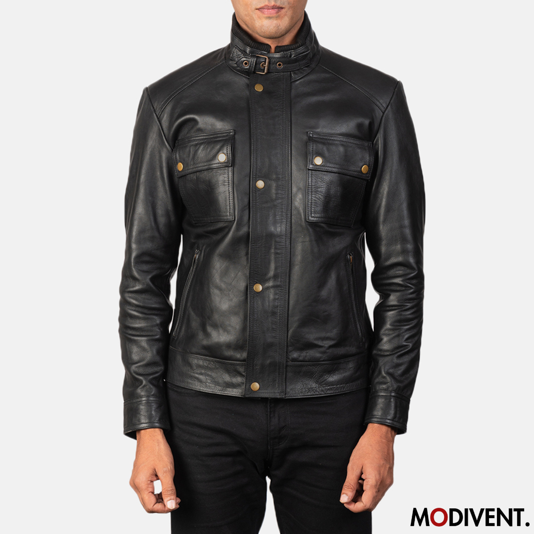 Modivent Darren Black Leather Biker Jacket