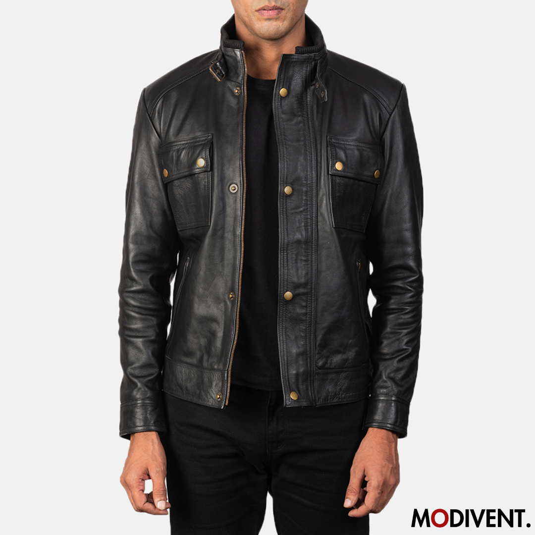 Modivent Darren Black Leather Biker Jacket