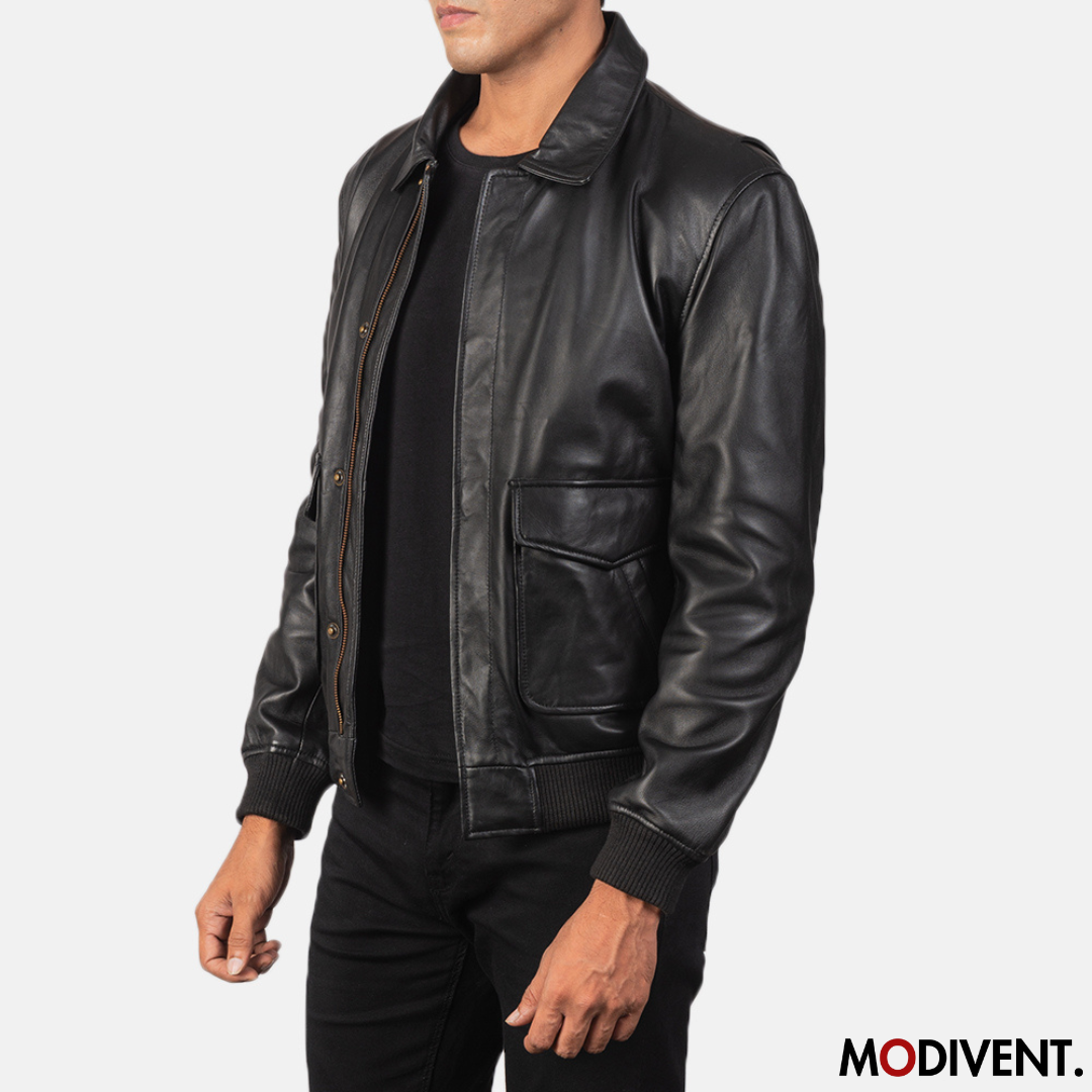 Modivent Black A2 Leather Bomber Jacket