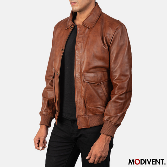 Modivent Coffmen Brown A2 Leather Bomber Jacket