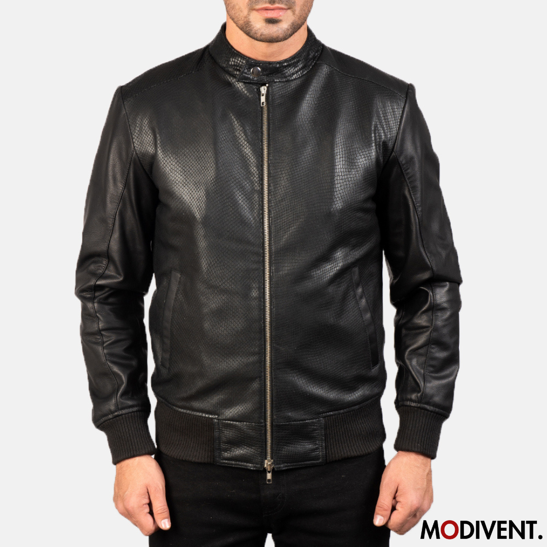 Modivent Avan Black Leather Bomber Jacket