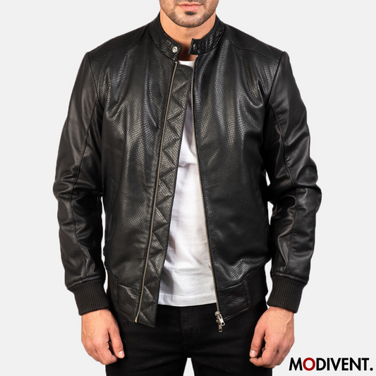 Modivent Avan Black Leather Bomber Jacket