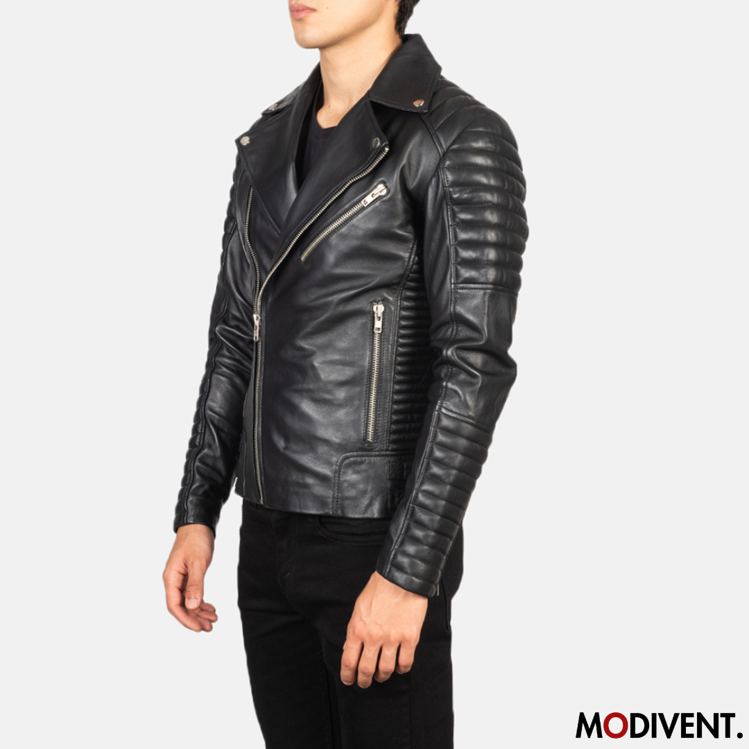 Modivent Black Leather Biker Jacket