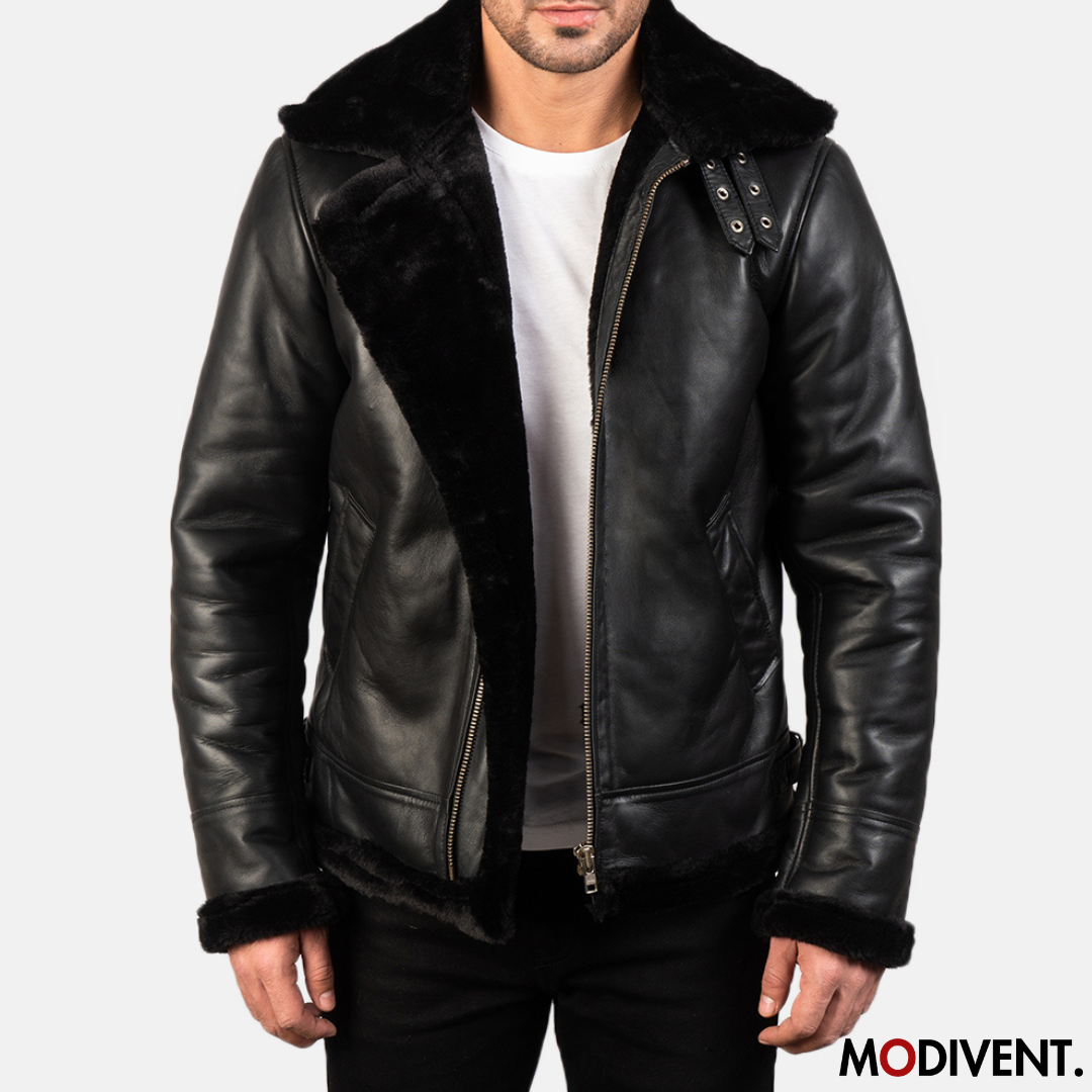 Modivent Black Leather Bomber Jacket